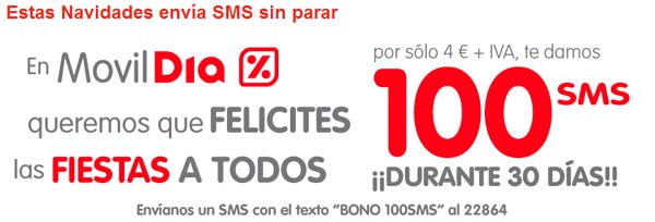 MóvilDía te ofrece 100 SMS en Navidad por 4 euros