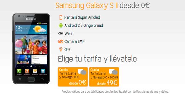 Consigue el Samsung Galaxy S II desde 0 euros con Jazztel
