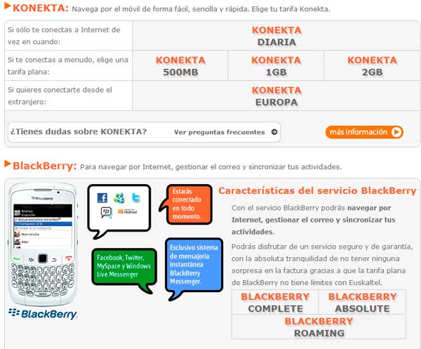 Resumen de todas las tarifas móviles de Euskaltel (solo particulares)