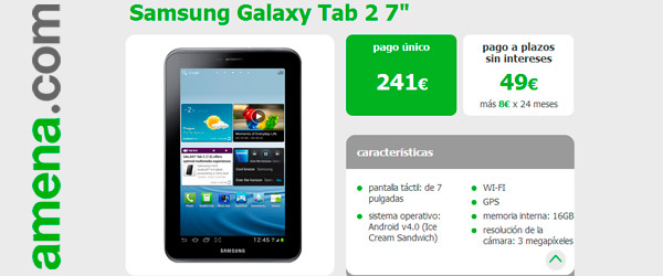 Amena vende la tablet Samsung Galaxy Tab 2