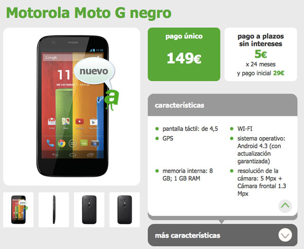 Motorola Moto G con amena a 149 euros sin ataduras